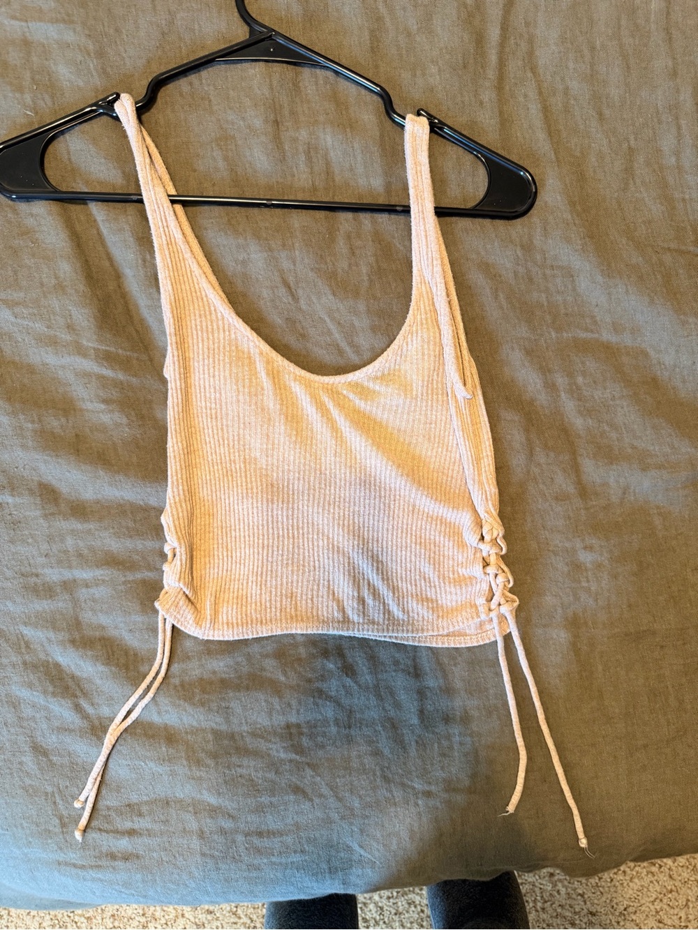 Project Social T Ribbed Side-Tie Crop Tank Top - Beige